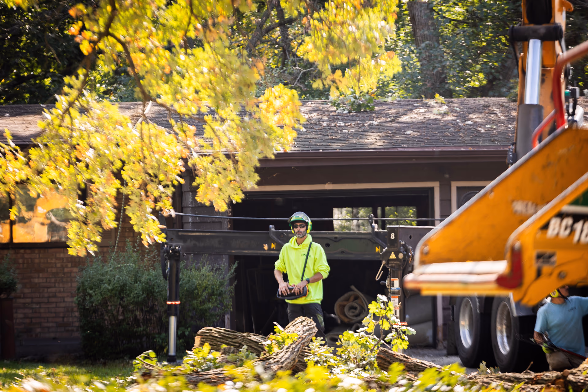 Crew member hauling brush during a plant health care visit